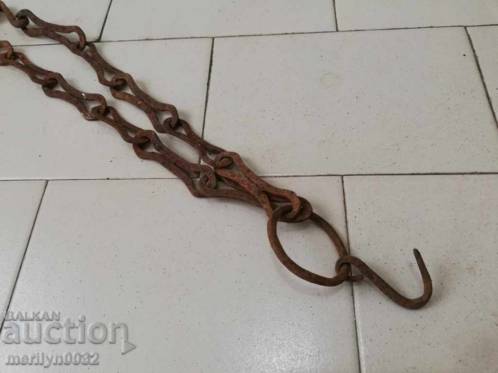 Delivery of Old forged chain with hook, hearth for hearth chain hook Delivery of Old forged chain with hook, hearth for hearth chain hook