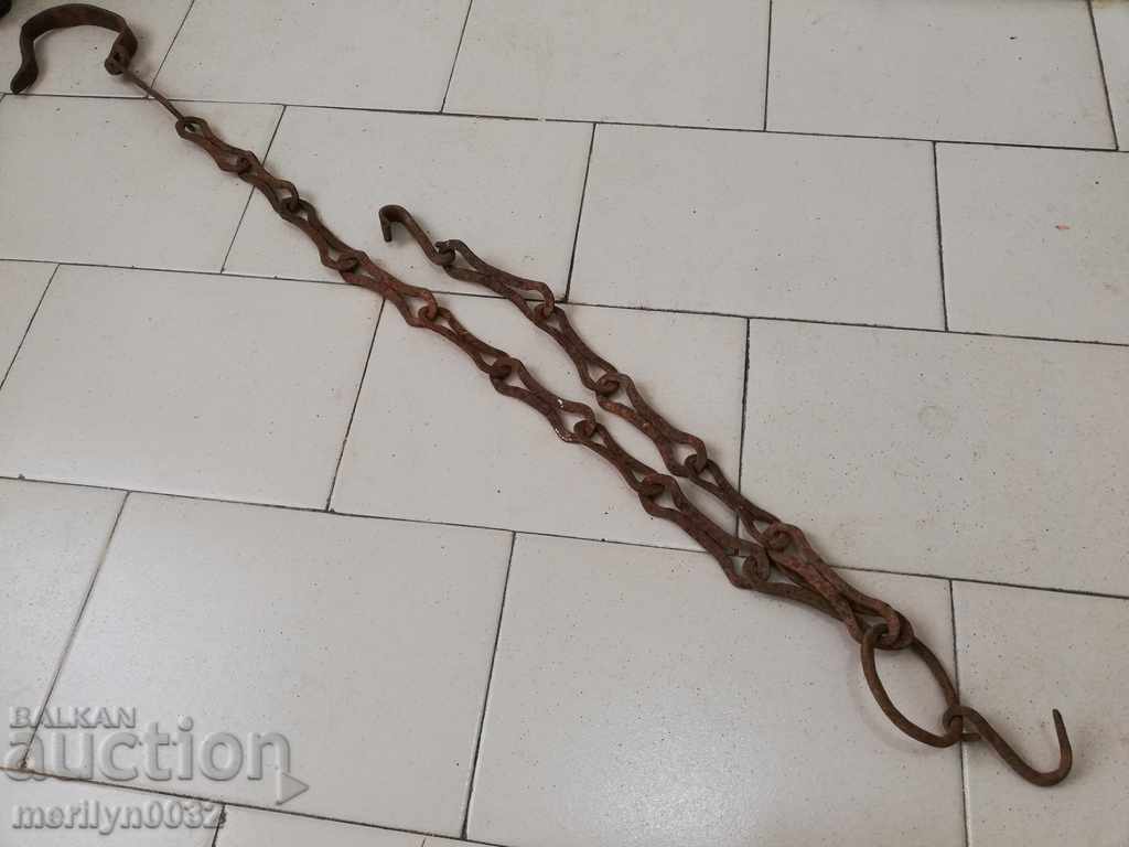 Old forged chain with hook, hearth for hearth chain hook - 5 Old forged chain with hook, hearth for hearth chain hook - 5