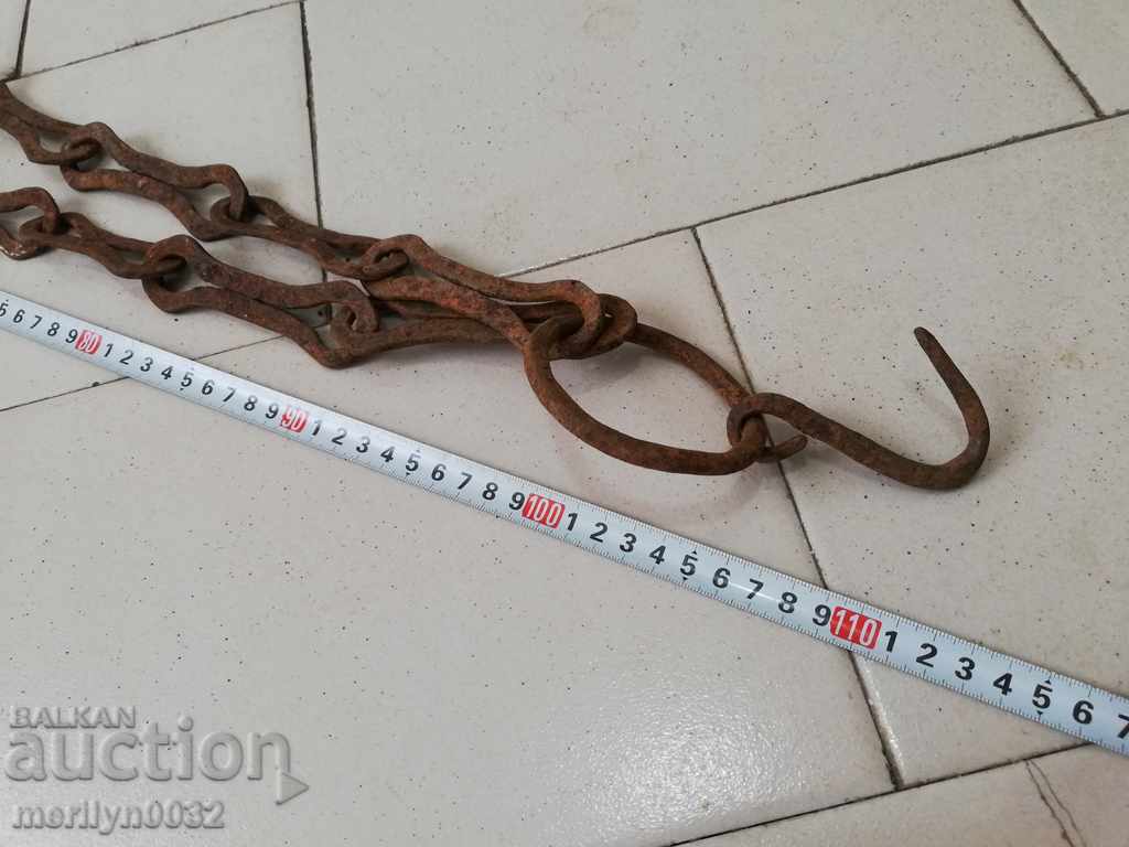 Old forged chain with hook, hearth for hearth chain hook - 6 Old forged chain with hook, hearth for hearth chain hook - 6