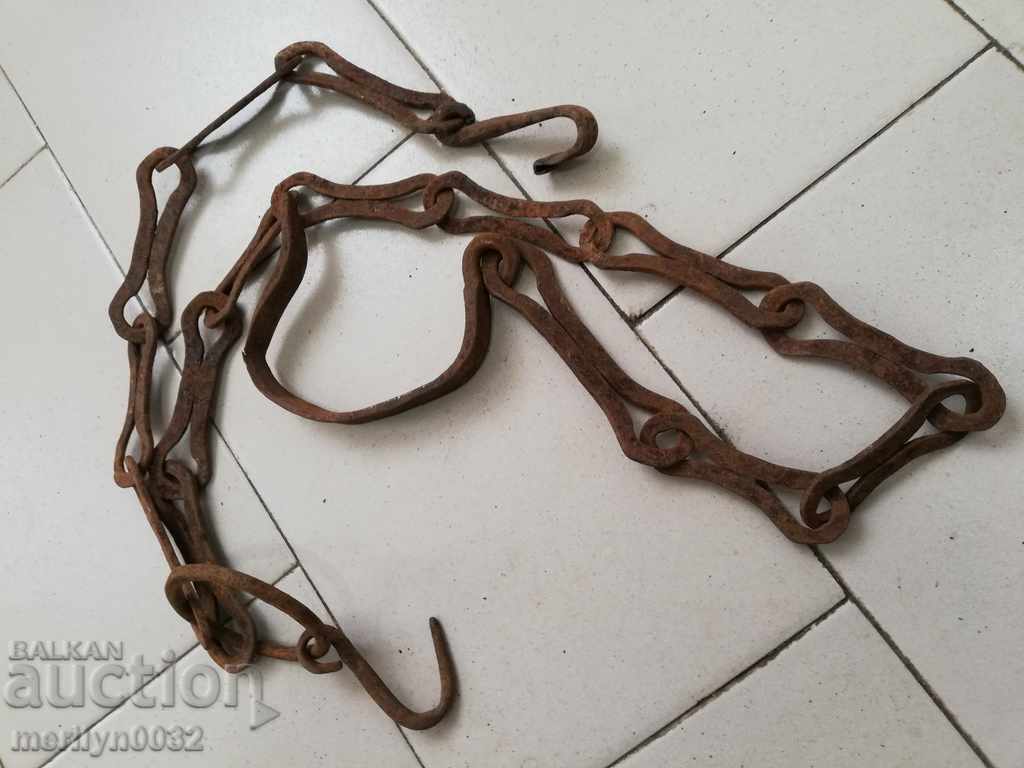 Old forged chain with hook, hearth for hearth chain hook - 7 Old forged chain with hook, hearth for hearth chain hook - 7
