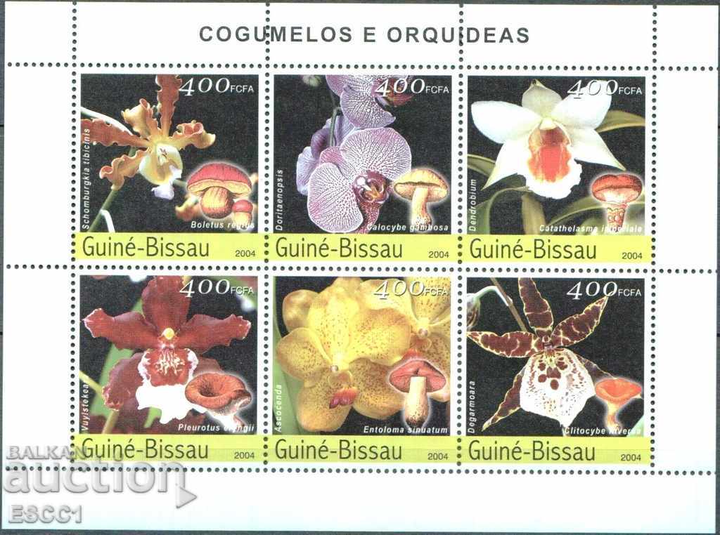 Pure Brands in a Small Sheet of Mushrooms and Orchids 2004 by Guinea Bissau