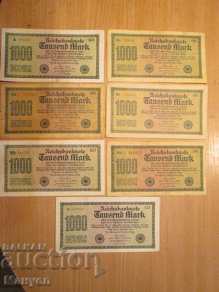 I sell 1 000 marks, 1922 - 7 pieces.RRRRRRRRRR