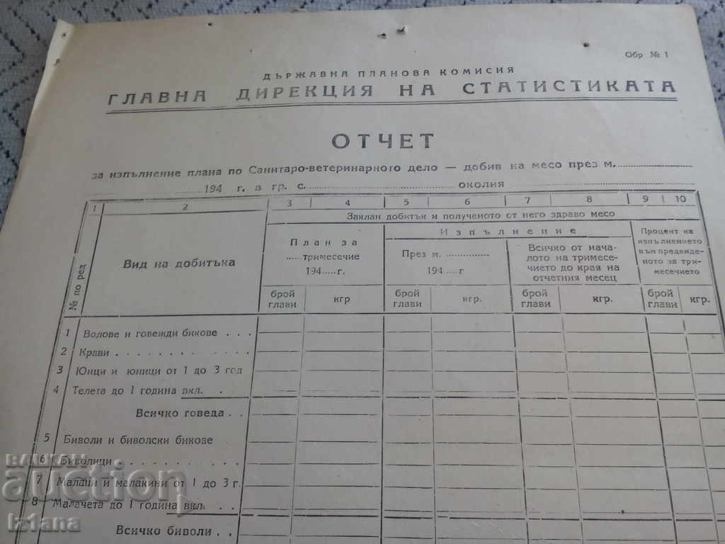 Old blank Report on meat production with price 6.00 BGN | € 3.07 Old blank Report on meat production with price 6.00 BGN | € 3.07