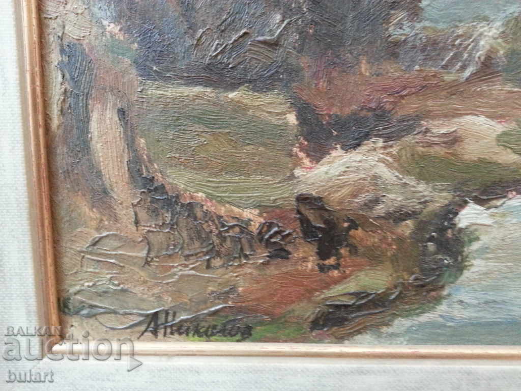 Painting "Landscape with the river" Asen Nikolov.Material.Identification with price 1300.00 BGN | € 664.68 Painting "Landscape with the river" Asen Nikolov.Material.Identification with price 1300.00 BGN | € 664.68