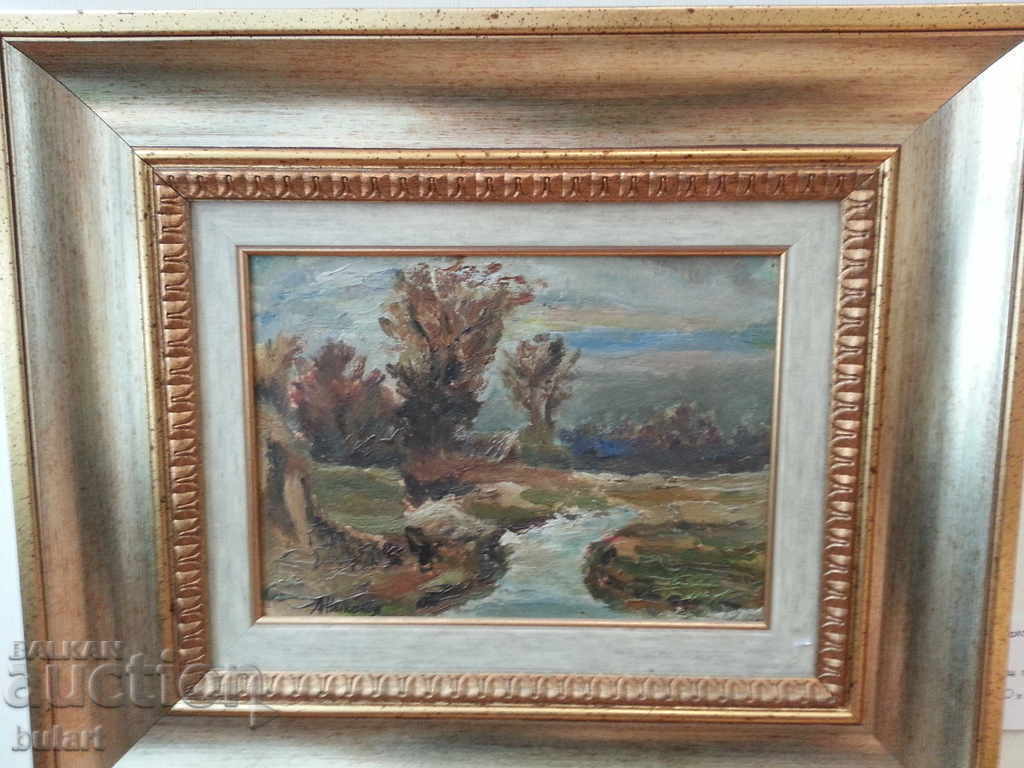 Картина "Пейзаж с река" Асен Николов.Масло.Идентификация