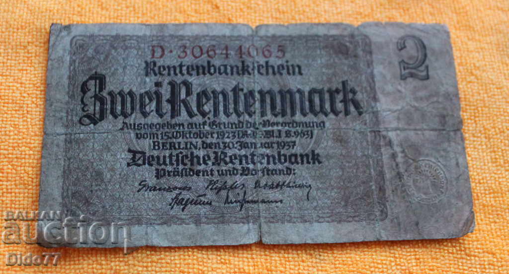 1937 г- 2 рент марки, Германия