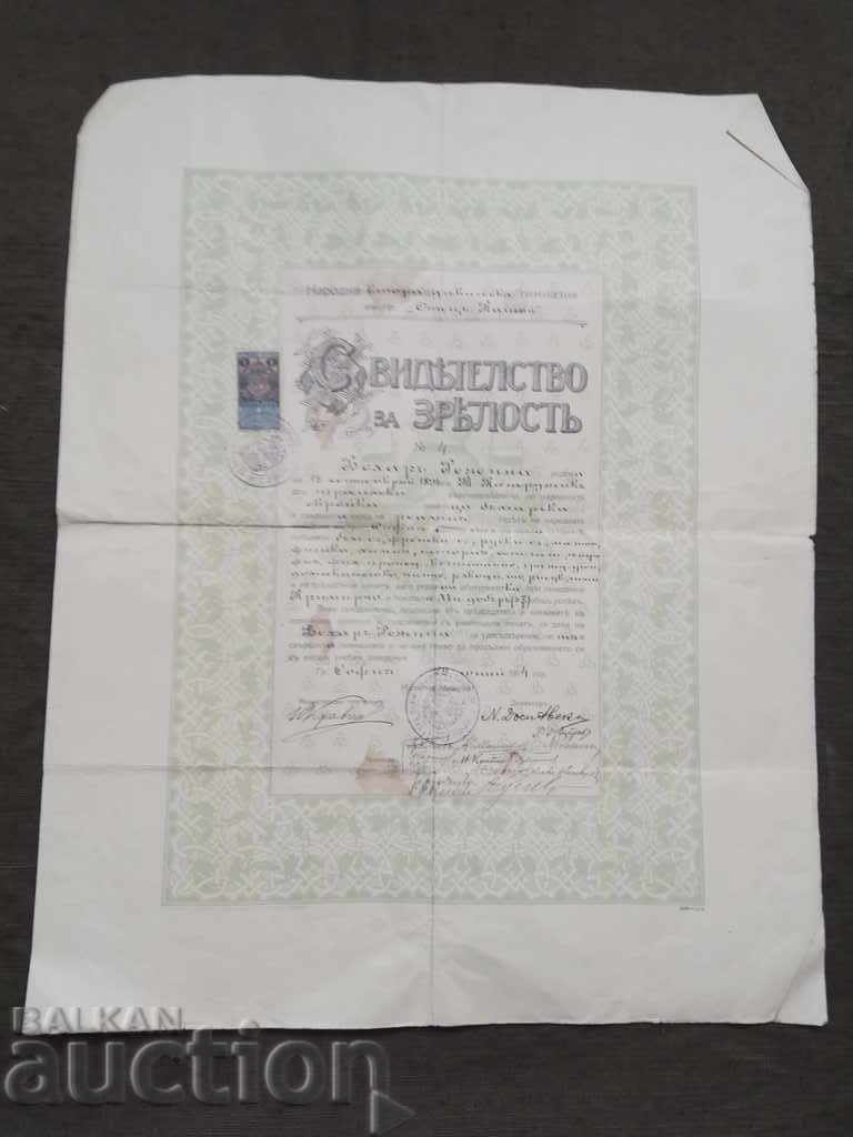 Matriculation certificate Second Girls' High School Sofia 1914