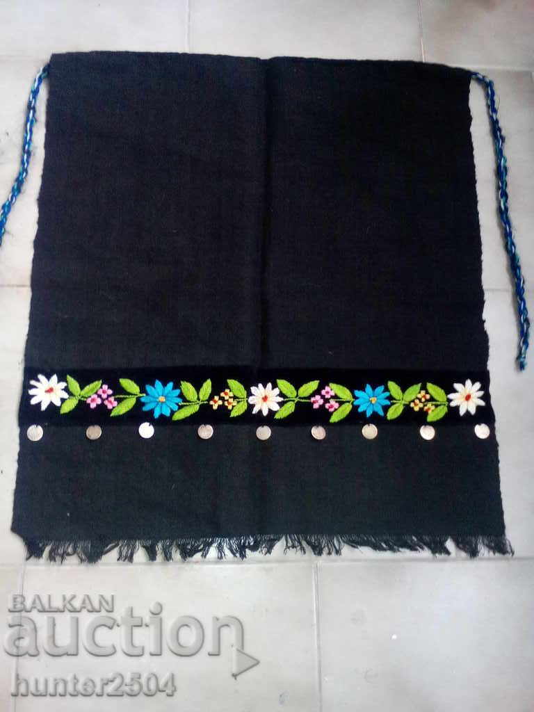 Apron, Costume, old hand-embroidered, white coins, /black/