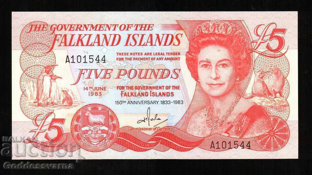 Falkland Islands 5 Pounds 1983  Pick 12 Unc  Ref 1544
