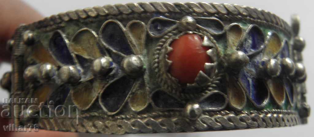 Old Silver Plated Russian Enamel Bracelet - 6