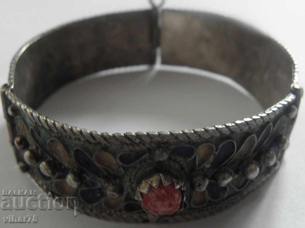 Old Silver Plated Russian Enamel Bracelet - 7