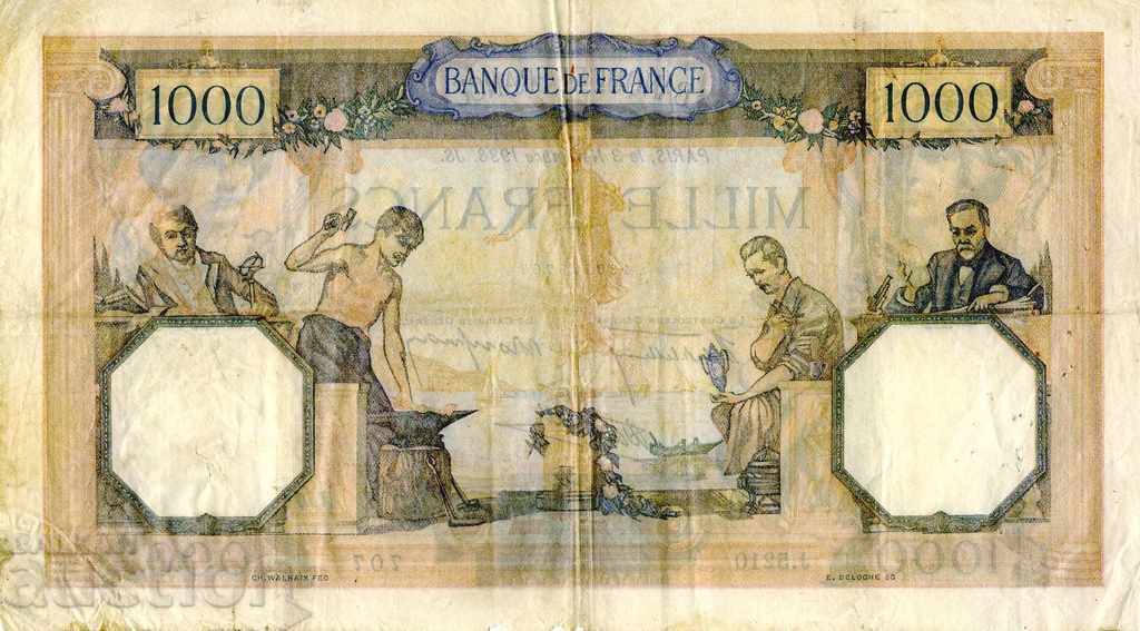 1000 francs France 1938 P90c excellent quality large format with price 87.00 BGN | € 44.48 1000 francs France 1938 P90c excellent quality large format with price 87.00 BGN | € 44.48