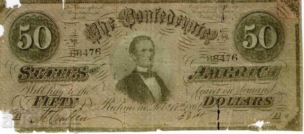 $ 50 Confederate States 1861 Richmond Civil War