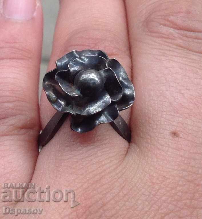 Silver Ring Rose Flower
