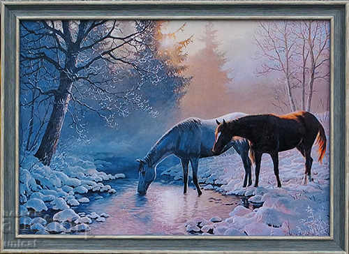 Winter landscape with horses, picture