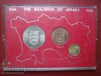 Cased Jersey 1066-1966 set; UNC Crown, penny and brass 3d