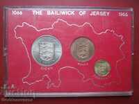 1966 Cased Jersey 1066-set; Coroana UNC, penny și alamă 3d