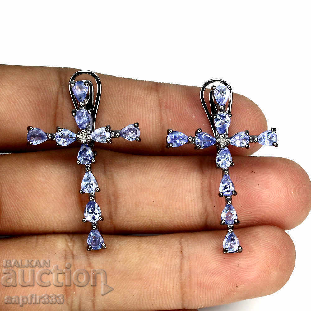 UNIQUE BEAUTIFUL CROSS EARRINGS WITH NATURAL TANZANITES with price 692.00 BGN | € 353.81