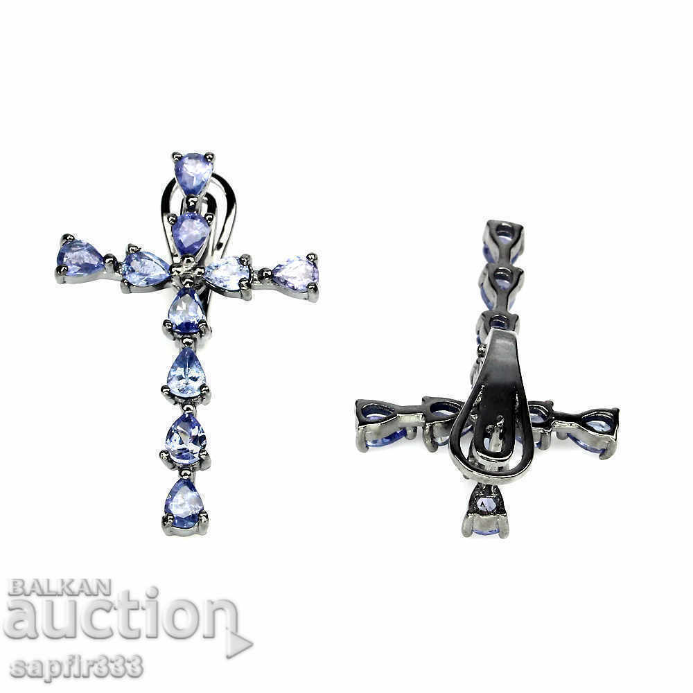 Auction  UNIQUE BEAUTIFUL CROSS EARRINGS WITH NATURAL TANZANITES