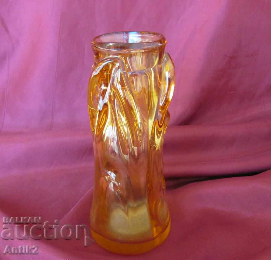 Vintich Crystal Glass Vase Amber Glass