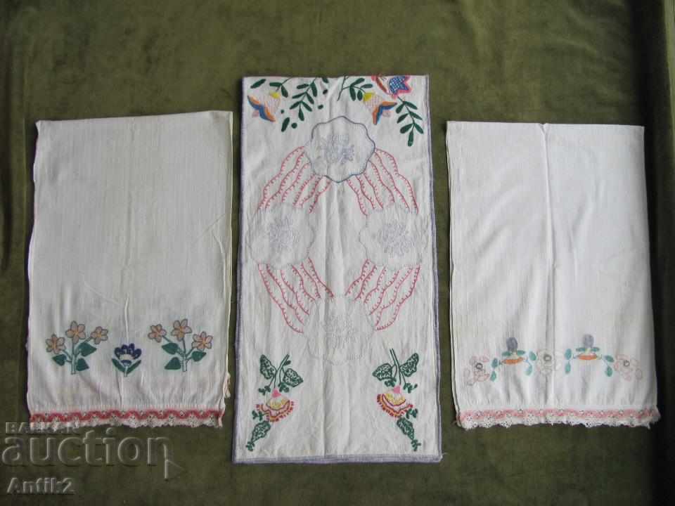 Auction 19th century Hand-embroidered towels 3 pieces Auction 19th century Hand-embroidered towels 3 pieces