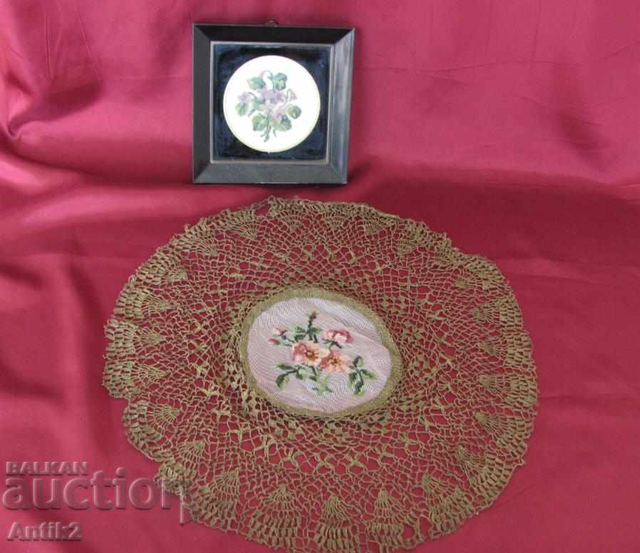 19th Century Hand Embroidery Tablecloth, Thiesleyfar, Gobelin