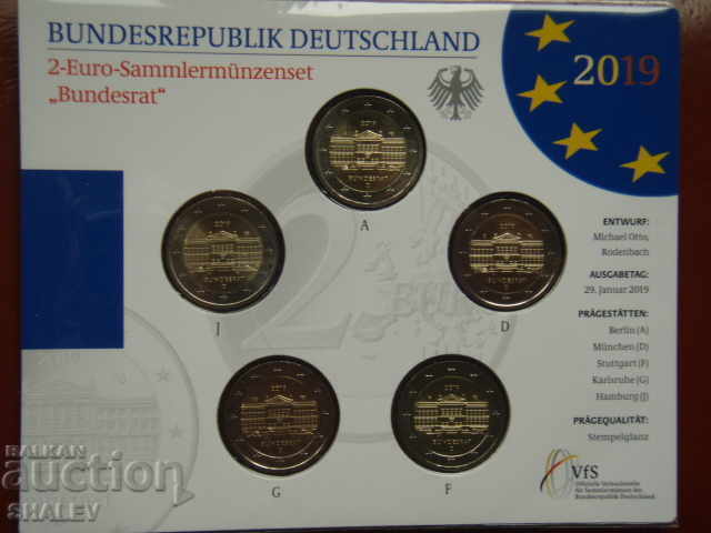 2 Euro 2019 Germany "Budesrat" A,D,F,G,J (5 coins set) - Unc with price 45.89 BGN | € 23.46 2 Euro 2019 Germany "Budesrat" A,D,F,G,J (5 coins set) - Unc with price 45.89 BGN | € 23.46