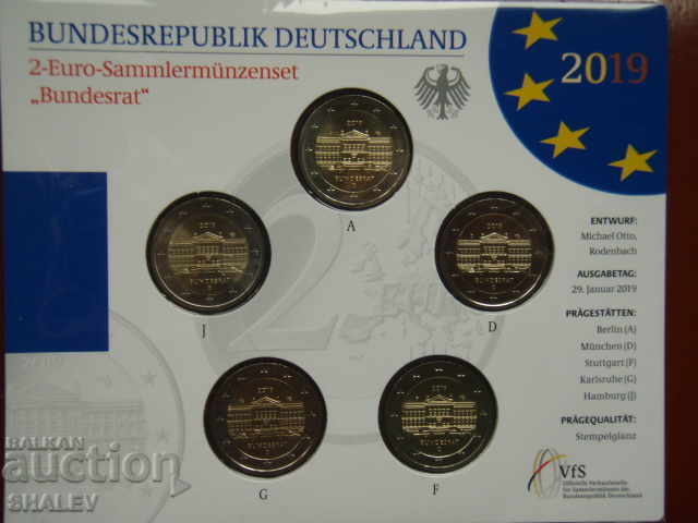 Auction 2 Euro 2019 Germany "Budesrat" A,D,F,G,J (5 coins set) - Unc Auction 2 Euro 2019 Germany "Budesrat" A,D,F,G,J (5 coins set) - Unc