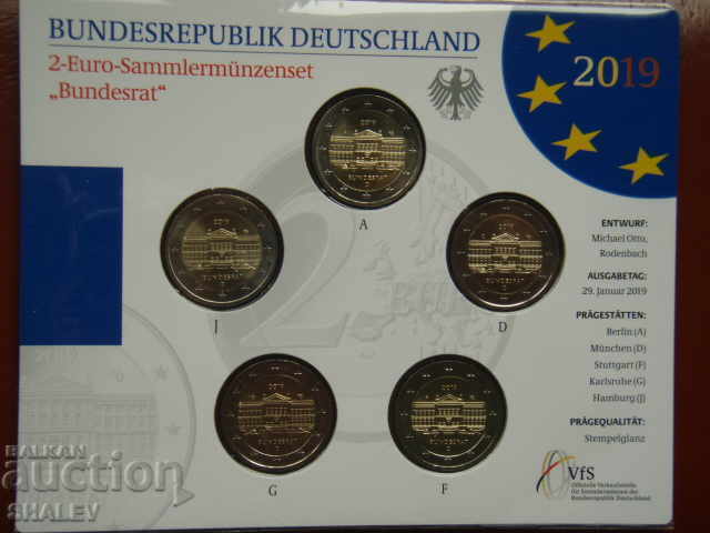 2 Euro 2019 Germany "Budesrat" A,D,F,G,J (5 coins set) - Unc