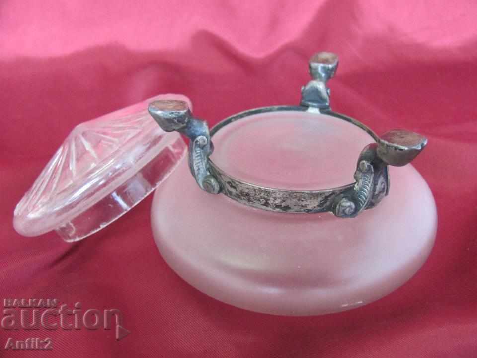 Art Deco Jewelry box, glass and silver candy - 5