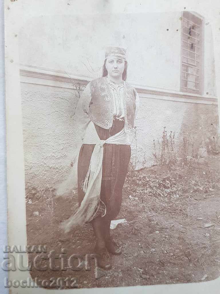 Rare Bulgarian photo card of a woman in a Kotla costume. with price 10.00 BGN | € 5.11 Rare Bulgarian photo card of a woman in a Kotla costume. with price 10.00 BGN | € 5.11