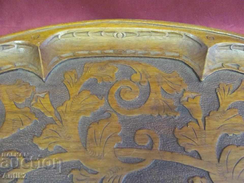 Old wooden mahogany tray, hand-carved, monogram - 5 Old wooden mahogany tray, hand-carved, monogram - 5