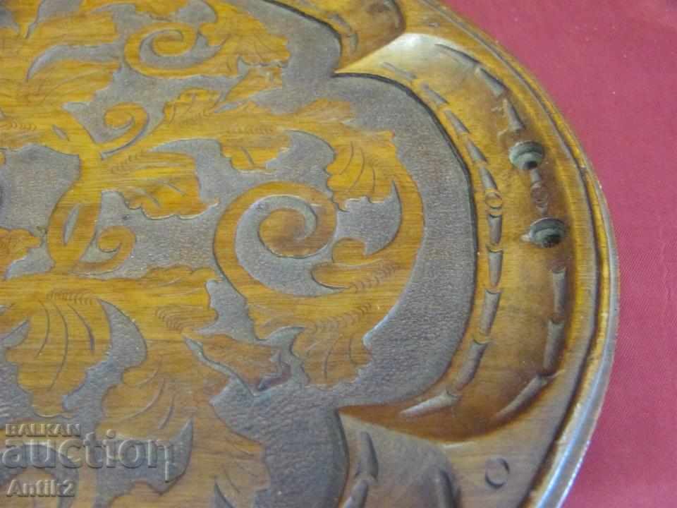 Old wooden mahogany tray, hand-carved, monogram - 7 Old wooden mahogany tray, hand-carved, monogram - 7