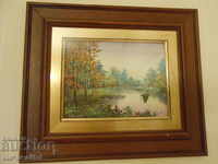 Landscape - Oil painting on canvas under glass, signed 2
