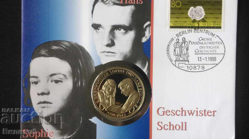 Germany medal "Hans and Sophie Scholl" in a first day envelope 1997