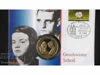 Medalia din Germania „Hans și Sophie Scholl” într-un plic din prima zi 1997