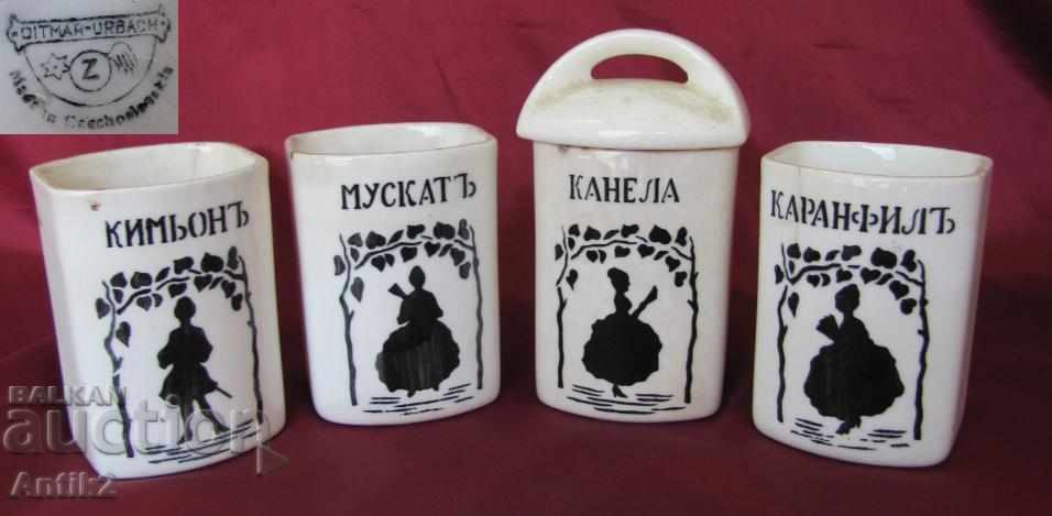 1930th Porcelain Kitchenware Set Czechoslovakia 4-Piece