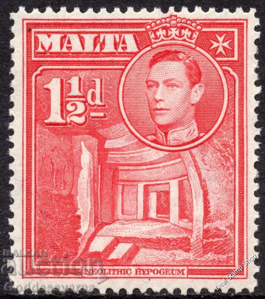Μάλτα 1938 1½d Scarlet Οριστική SG 220 Βασιλιάς Γιώργος VI