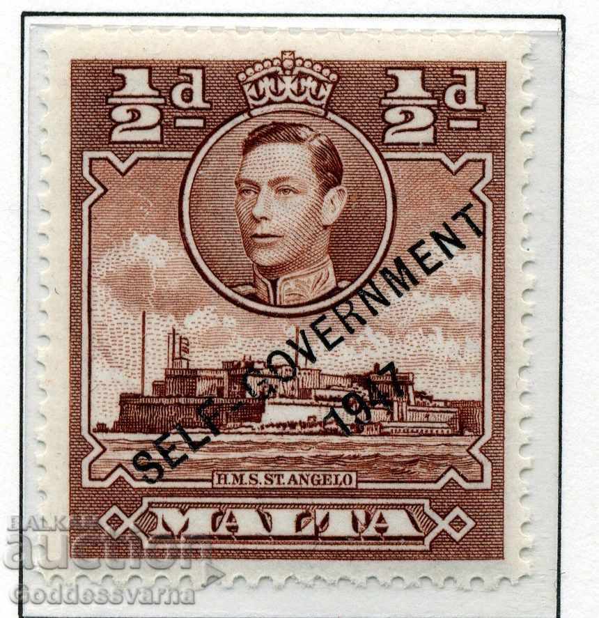 MALTA  1/2d  1947 KGVI SELF-GOVT Optd issue Mint hinged