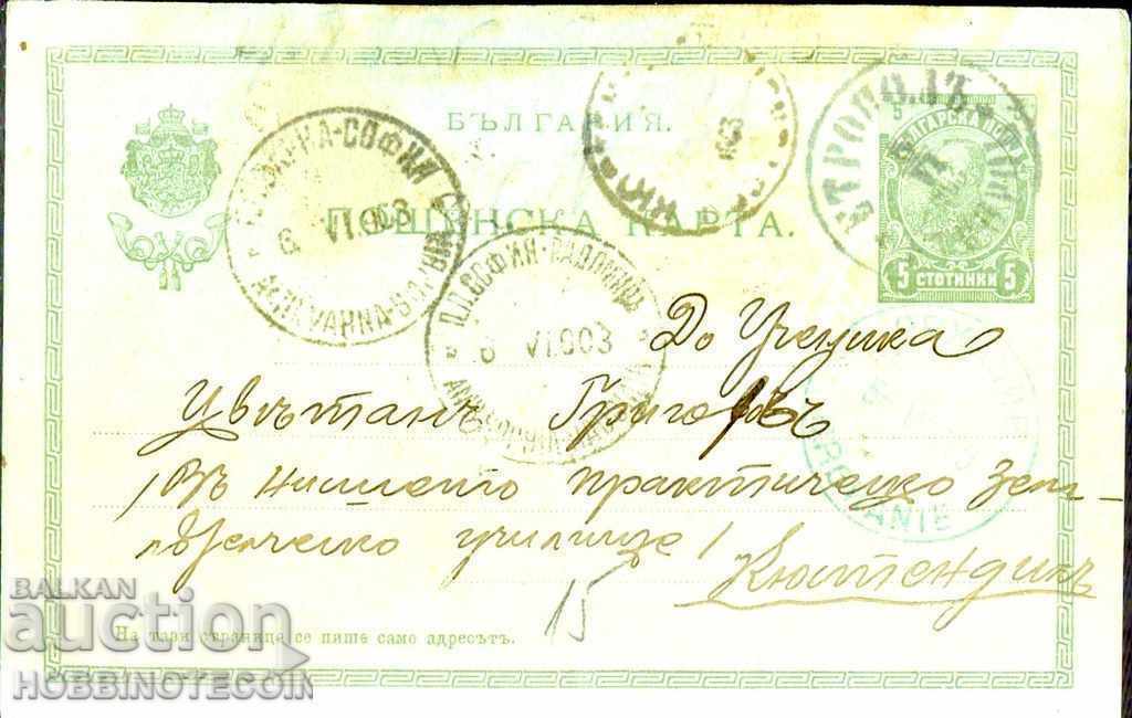KARTICHKA traveled to ETROPOLE 5.VI.1903 KYUSTENDIL PISALISHTE