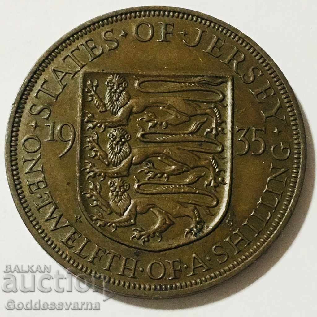 Great Britain 1935 Jersey 1/12 Of A Shilling Coin