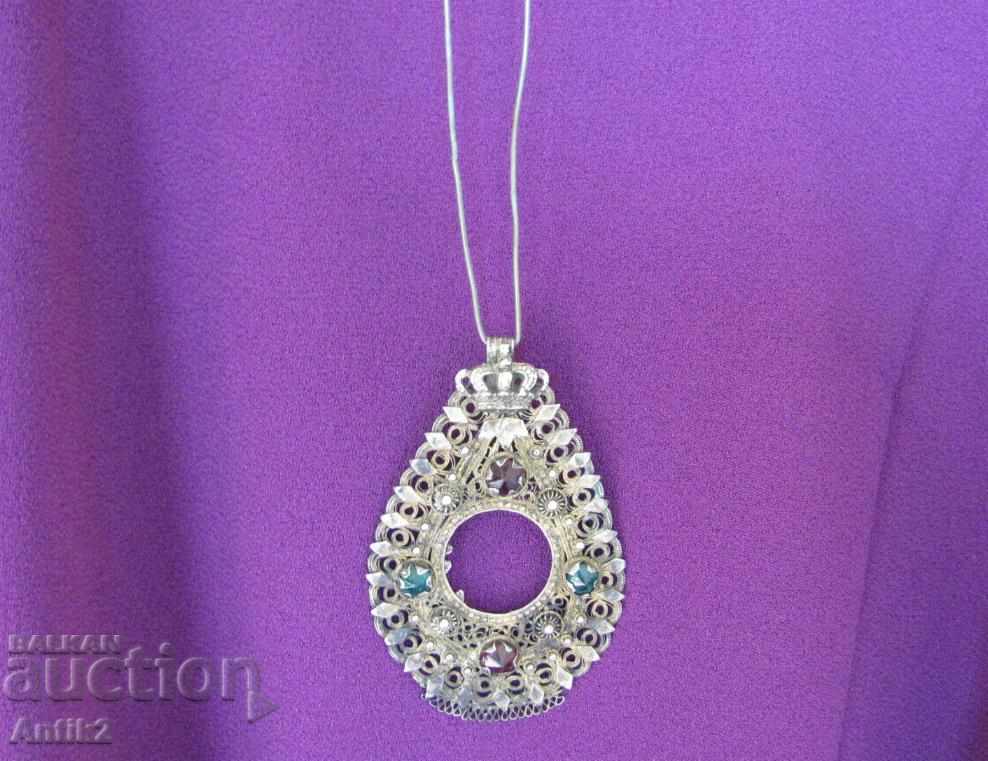 18th Century Pendant Necklace, silver crown - 5 18th Century Pendant Necklace, silver crown - 5