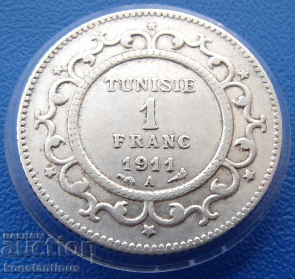 Tunisia 1 Frank 1911 Silver Rare