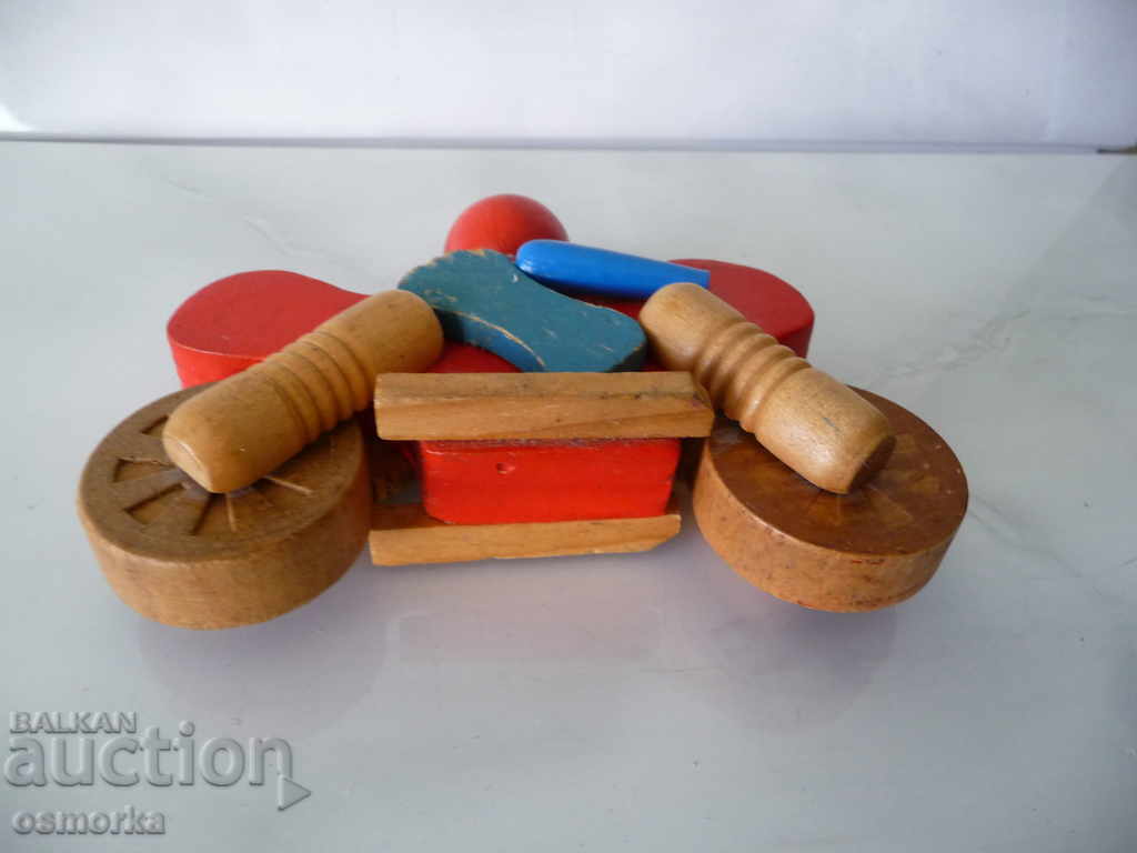 Дървена фигурка играчка мотоциклетист с мотоциклет мотор - 5 Дървена фигурка играчка мотоциклетист с мотоциклет мотор - 5