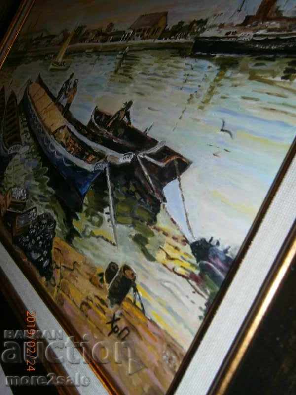 STARA VARNA - THE PORT OF Hrista Panteva oil on canvas with price 500.00 BGN | € 255.65