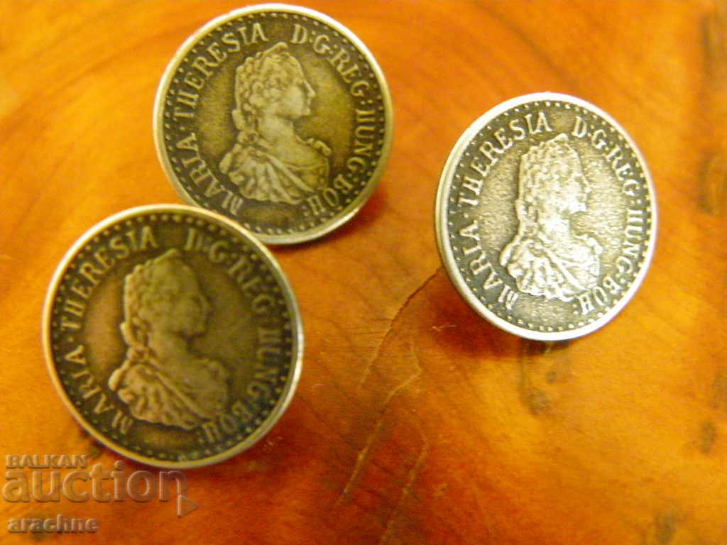 Auction Three silver buttons with imprint Maria Theresia Auction Three silver buttons with imprint Maria Theresia