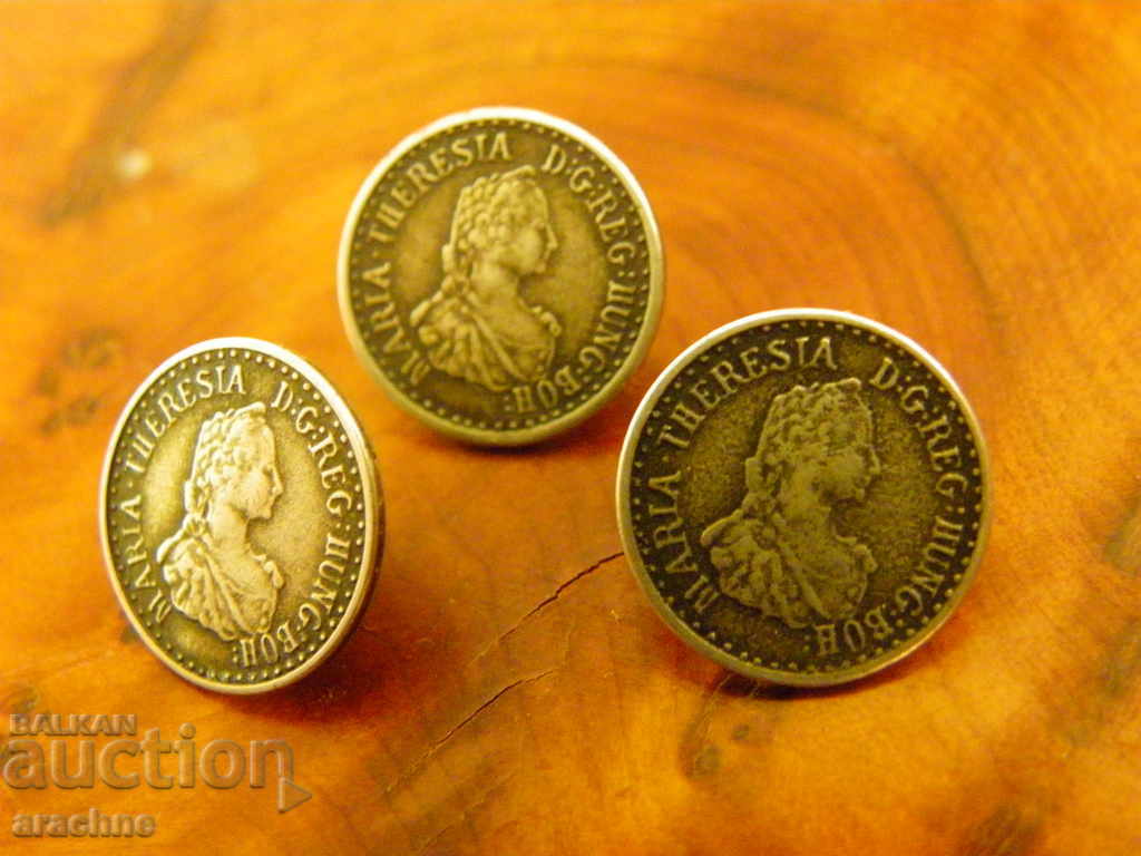 Delivery of Three silver buttons with imprint Maria Theresia Delivery of Three silver buttons with imprint Maria Theresia