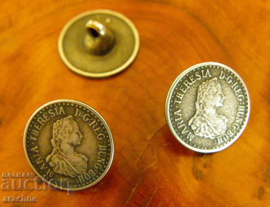 Three silver buttons with the image of Empress Maria Theresa Three silver buttons with the image of Empress Maria Theresa