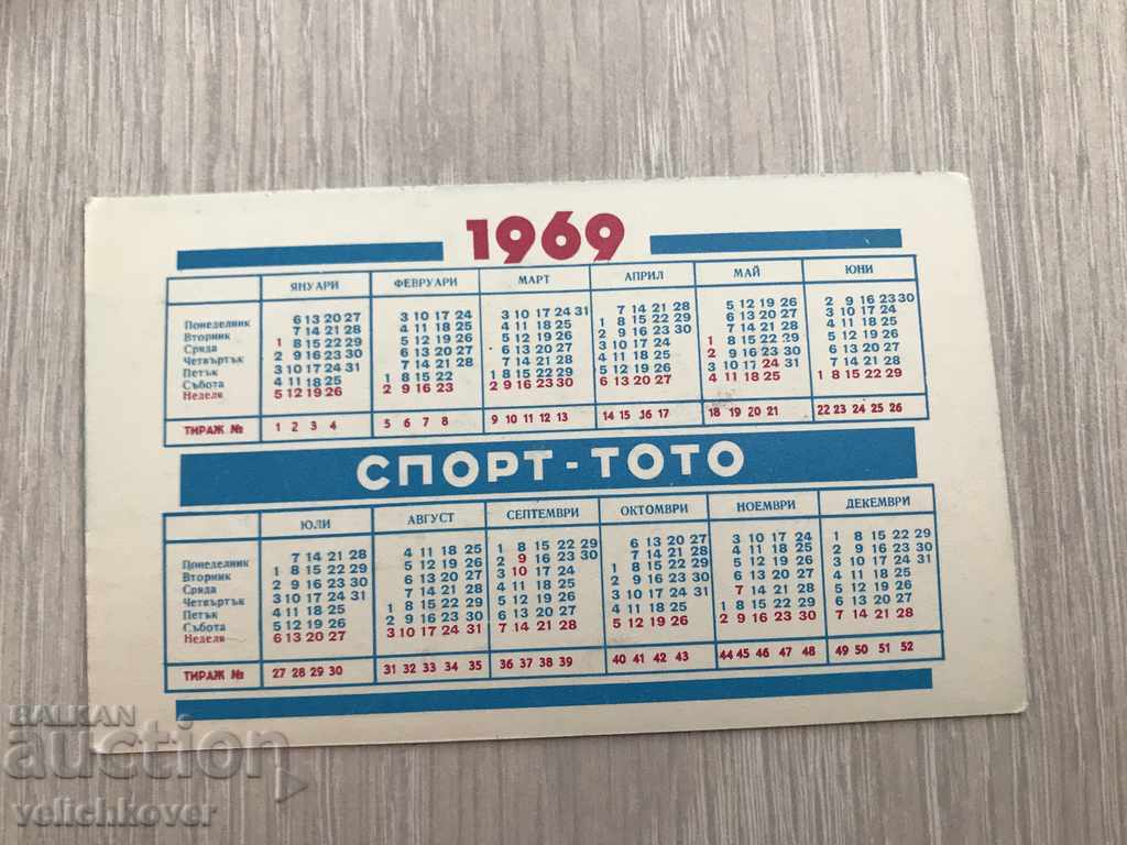 25137 Bulgaria calender Sports Тото 1 of 2 1969г. with price 2.00 BGN | € 1.02 25137 Bulgaria calender Sports Тото 1 of 2 1969г. with price 2.00 BGN | € 1.02