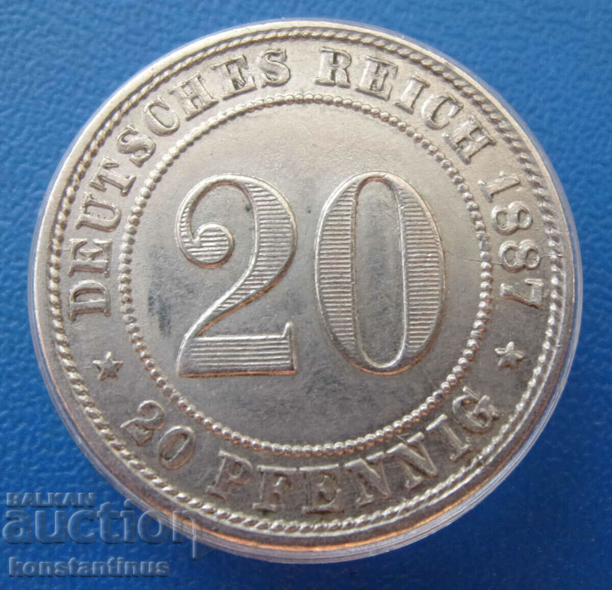 Germania 20 Pfennig 1887 D RR Rare UNC cu preț € 43.46 | 85.00 BGN Germania 20 Pfennig 1887 D RR Rare UNC cu preț € 43.46 | 85.00 BGN